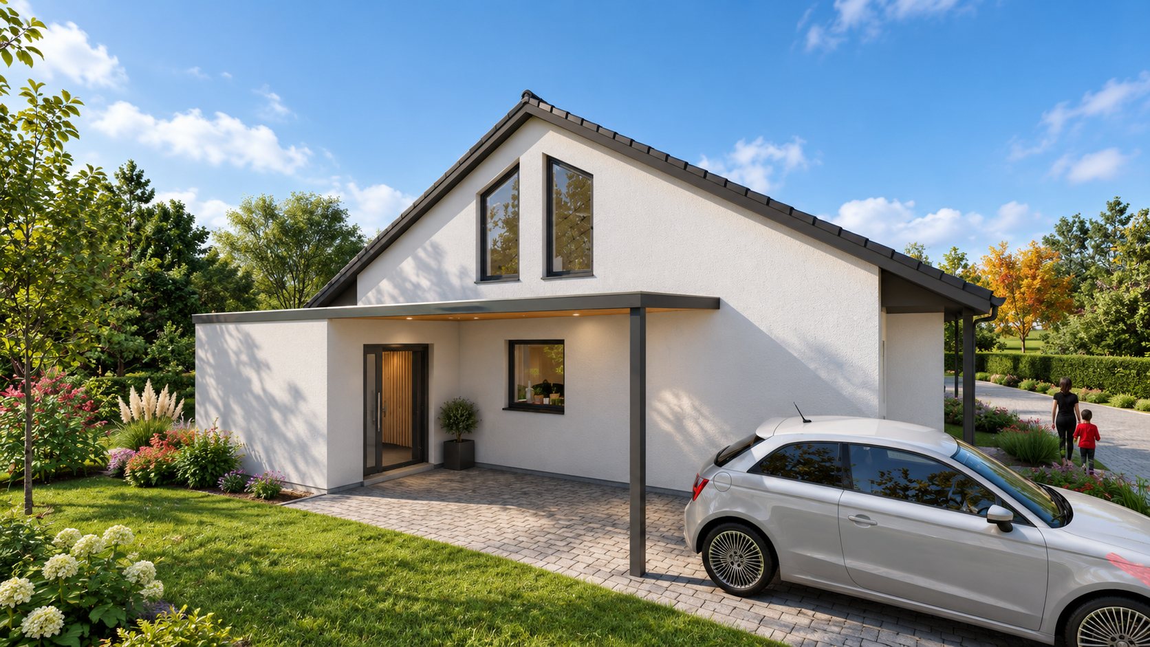 Visualisierung Eingang und Carport